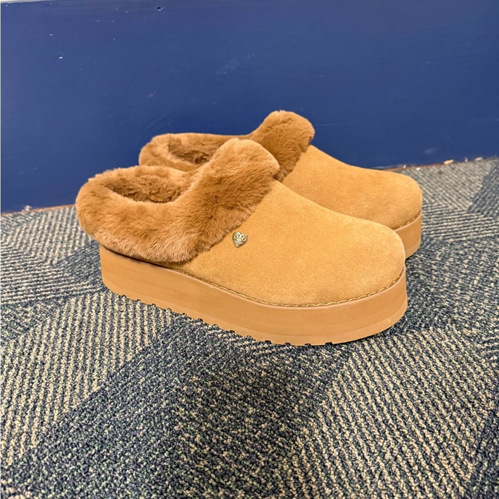 bobs platform furry slippers